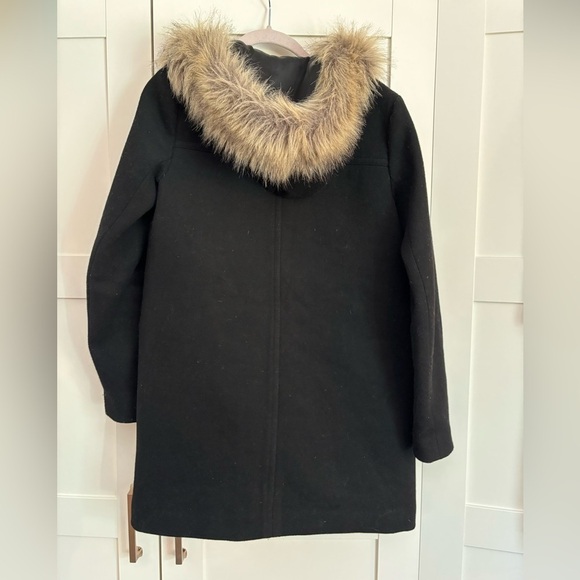 J crew wool blend winter coat faux fur hood size 2 in black casual preppy - Picture 4 of 8